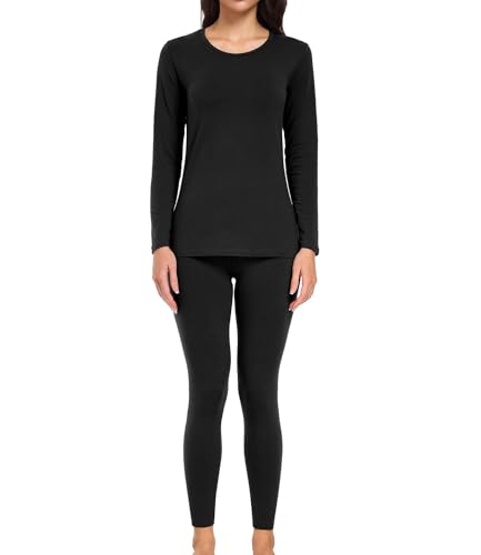 wirarpa Thermounterwäsche Damen Baumwolle Set Unterhemd Langarmshirt Leichtgewic Oberteil und Unterteile Herbst und Winter Schwarz Größe 2XL von wirarpa