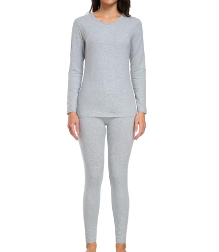 wirarpa Thermounterwäsche Damen Baumwolle Set Unterhemd Langarmshirt Leichtgewic Oberteil und Unterteile Herbst und Winter Heather Grau Größe M von wirarpa