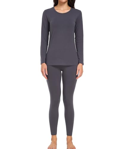 wirarpa Thermounterwäsche Damen Baumwolle Set Unterhemd Langarmshirt Leichtgewic Oberteil und Unterteile Herbst und Winter Tief Grau Größe 2XL von wirarpa