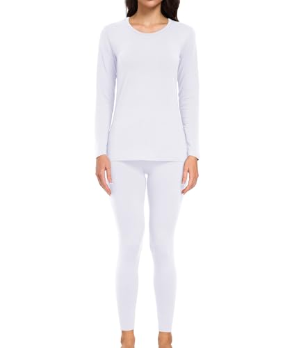 wirarpa Thermounterwäsche Damen Baumwolle Set Unterhemd Langarmshirt Leichtgewic Oberteil und Unterteile Herbst und Winter Weiß Größe L von wirarpa