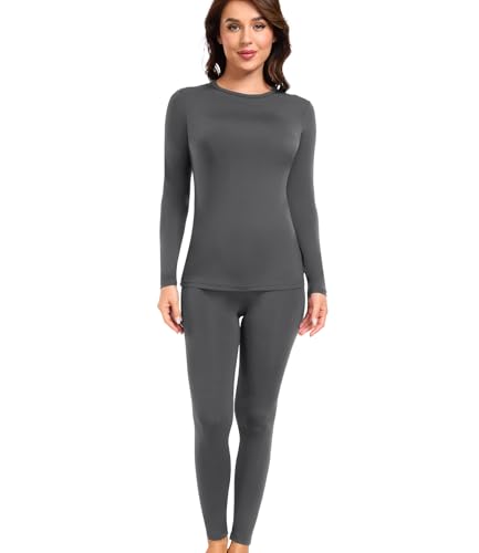 wirarpa Thermounterwäsche Damen Set Oberteil und Unterteile Warme Fleece Funktionsunterwäsche Sets Winter Dunkelgrau Größe S von wirarpa