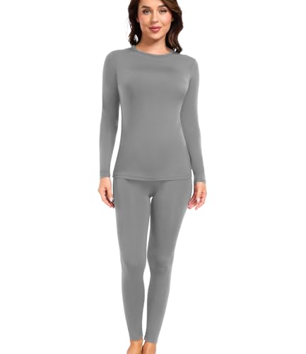 wirarpa Thermounterwäsche Damen Set Oberteil und Unterteile Warme Fleece Funktionsunterwäsche Sets Winter Hellgrau Größe M von wirarpa