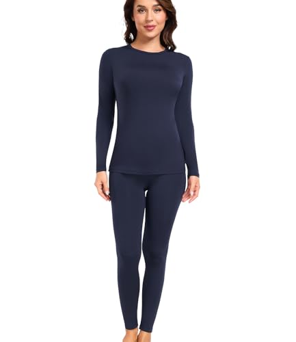 wirarpa Thermounterwäsche Damen Set Oberteil und Unterteile Warme Fleece Funktionsunterwäsche Sets Winter Marineblau Größe S von wirarpa