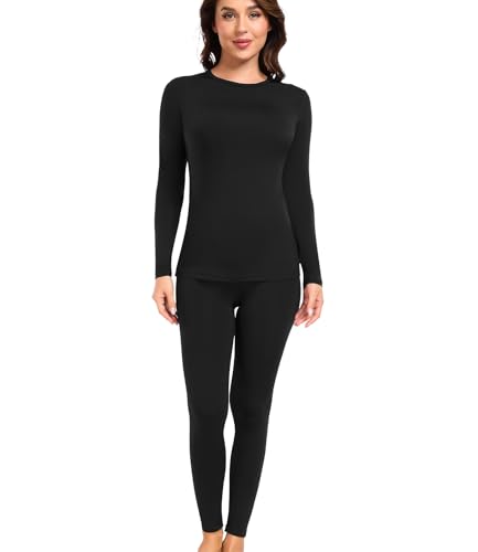 wirarpa Thermounterwäsche Damen Set Oberteil und Unterteile Warme Fleece Funktionsunterwäsche Sets Winter Schwarz Größe 2XL von wirarpa
