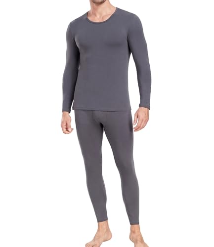 wirarpa Thermounterwäsche Herren Set Baumwolle Leichtgewic Thermowäsche Set Weich Thermounterhemd Thermounterhose Langarmes Unterhemd & Lange Unterhose Dunkelgrau Größe M von wirarpa