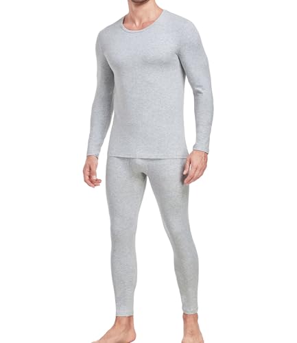 wirarpa Thermounterwäsche Herren Set Baumwolle Leichtgewic Thermowäsche Set Weich Thermounterhemd Thermounterhose Langarmes Unterhemd & Lange Unterhose Grau Größe M von wirarpa