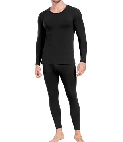 wirarpa Thermounterwäsche Herren Set Baumwolle Leichtgewic Thermowäsche Set Weich Thermounterhemd Thermounterhose Langarmes Unterhemd & Lange Unterhose Schwarz Größe XXL von wirarpa