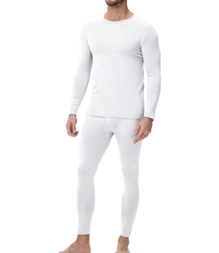 wirarpa Thermounterwäsche Herren Set Baumwolle Leichtgewic Thermowäsche Set Weich Thermounterhemd Thermounterhose Langarmes Unterhemd & Lange Unterhose Weiß Größe L von wirarpa