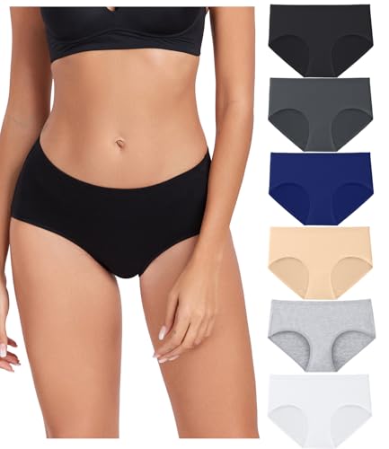 wirarpa Unterhosen Damen Baumwolle Bequeme Unterwäsche Frauen Slips Damen Atmungsaktiv Pantys 6er Pack Schwarz, Grau, Navy, Hellgrau, Weiß, Beige Größe 2XL von wirarpa