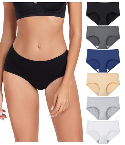 wirarpa Unterhosen Damen Baumwolle Bequeme Unterwäsche Frauen Slips Damen Atmungsaktiv Pantys 6er Pack Schwarz, Grau, Navy, Hellgrau, Weiß, Beige Größe 3XL von wirarpa