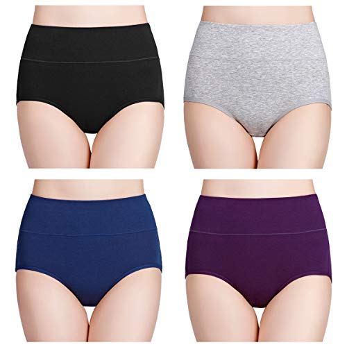 wirarpa Unterhosen Damen Baumwolle Frauen Unterwäsche Hohe Taille Slips Hoher Taillenslip 4er Pack Schwarz Grau Blau Lila Größe X-Small(32/34) von wirarpa