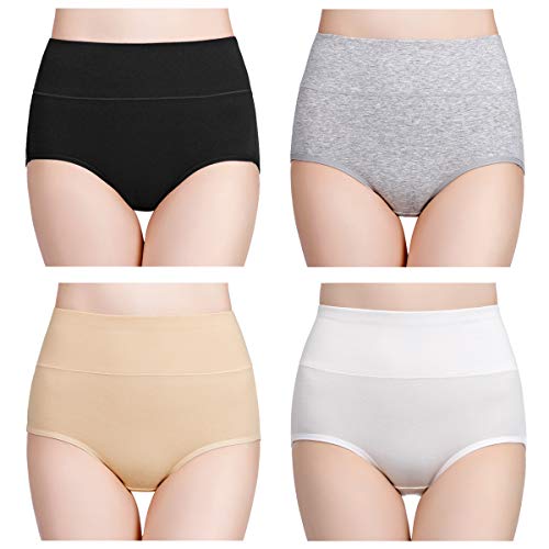 wirarpa Unterhosen Damen Baumwolle Frauen Unterwäsche Hohe Taille Slips Hoher Taillenslip 4er Pack Schwarz Weiß Grau Beige Größe 5XL(64/66) von wirarpa