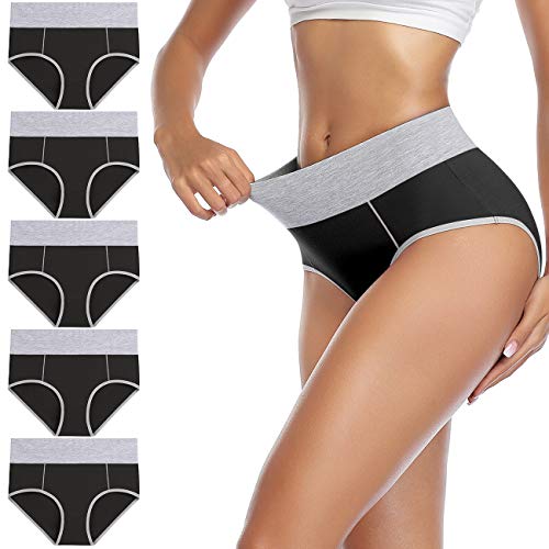 wirarpa Unterhosen Damen Baumwolle Unterwäsche Frauen Taillenslip Hohe Taille Slip Schwarz 5er Pack Größe XXL von wirarpa