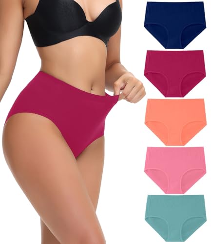 wirarpa Unterhosen Damen Baumwolle Hohe Taille Slips Weiche Unterwäsche Frauen Panties Damen 5er Pack Mehrfarbig Größe 3XL von wirarpa
