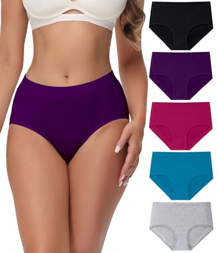 wirarpa Unterhosen Damen Baumwolle Hohe Taille Slips Weiche Unterwäsche Frauen Panties Damen 5er Pack Mehrfarbig Größe XXL von wirarpa