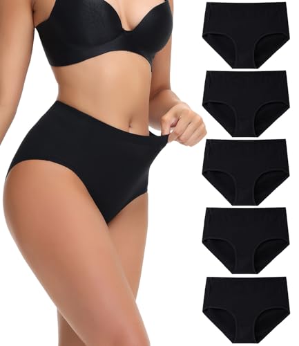 wirarpa Unterhosen Damen Baumwolle Hohe Taille Slips Weiche Unterwäsche Frauen Panties Damen 5er Pack Schwarz Größe S von wirarpa