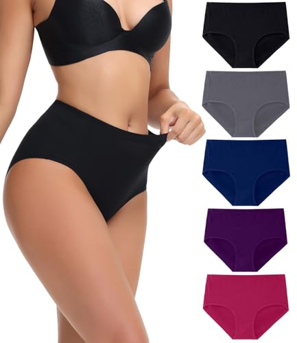 wirarpa Unterhosen Damen Baumwolle Hohe Taille Slips Weiche Unterwäsche Frauen Panties Damen 5er Pack Mehrfarbig Größe XL von wirarpa