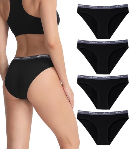wirarpa Unterhosen Damen Baumwolle Unterwäsche Frauen Slips Damen Bikinis Soft Panties 4er Pack Schwarz Größe M von wirarpa