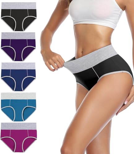 wirarpa Unterhosen Damen Baumwolle Unterwäsche Frauen Taillenslip Hohe Taille Slip 5er Pack Größe 3XL von wirarpa