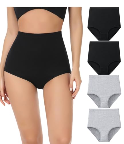 wirarpa Unterhosen Damen Baumwolle Unterwäsche Super Hohe Taille Frauen Slips Schwarz/Grau 4er Pack Größe XXL von wirarpa