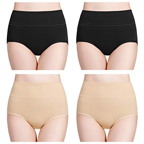 wirarpa Damen Unterhosen Baumwolle Slips Damen Hoher Taille Atmungsaktive Taillenslip Wochenbett Unterwäsche Mehrpack Größen 32-58, Schwarz Aprikose-4er Pack, Medium (38/40) von wirarpa