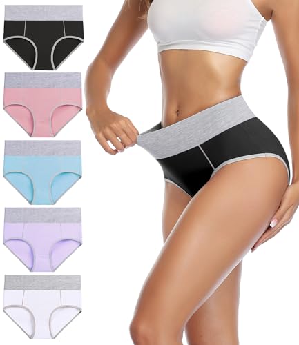 wirarpa Unterhosen Damen Baumwolle Unterwäsche Frauen Taillenslip Hohe Taille Slip 5er Pack Größe L von wirarpa