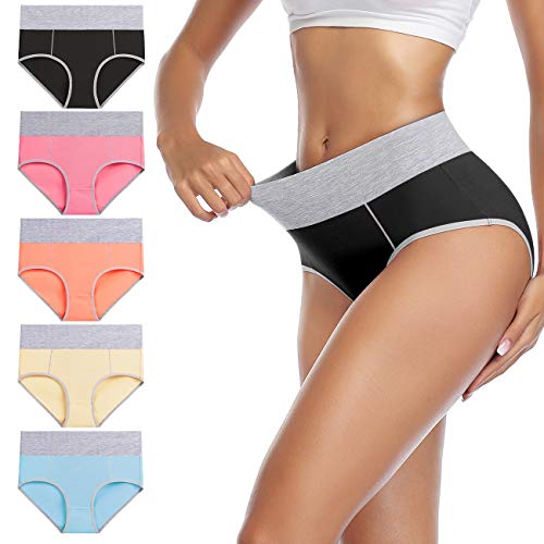 wirarpa Unterhosen Damen Baumwolle Unterwäsche Frauen Taillenslip Hohe Taille Slip 5er Pack Größe L von wirarpa