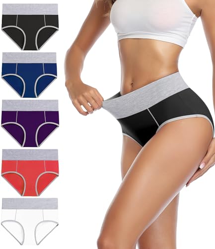 wirarpa Unterhosen Damen Baumwolle Unterwäsche Frauen Taillenslip Hohe Taille Slip 5er Pack Größe XS von wirarpa