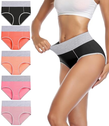 wirarpa Unterhosen Damen Baumwolle Unterwäsche Frauen Taillenslip Hohe Taille Slip 5er Pack Größe 4XL von wirarpa