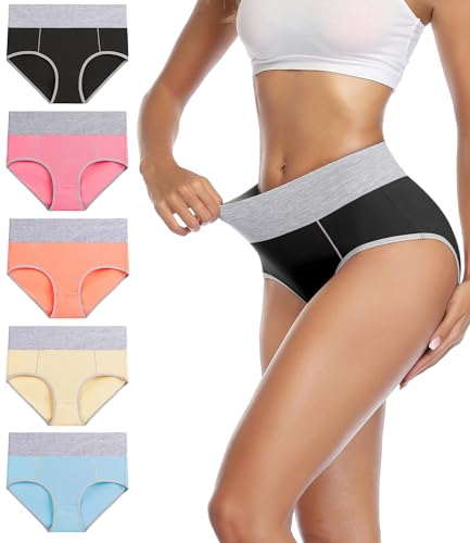 wirarpa Unterhosen Damen Baumwolle Unterwäsche Frauen Taillenslip Hohe Taille Slip 5er Pack Größe XS von wirarpa