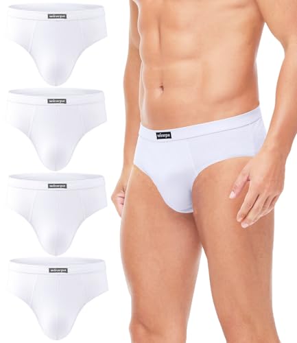 wirarpa Unterhosen Herren Slip Baumwolle Männer Slips Atmungsaktiv Unterwäsche 4er Pack Weiß Größe L von wirarpa