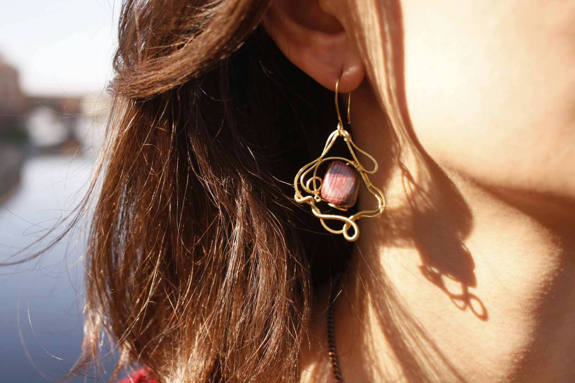 Feuer Und Messing Achat Ohrringe Feuer Und Messing Achat Ohrringe von wireswirljewelry