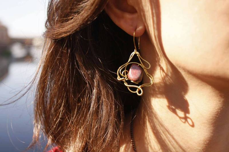 Feuer Und Messing Achat Ohrringe Feuer Und Messing Achat Ohrringe von wireswirljewelry