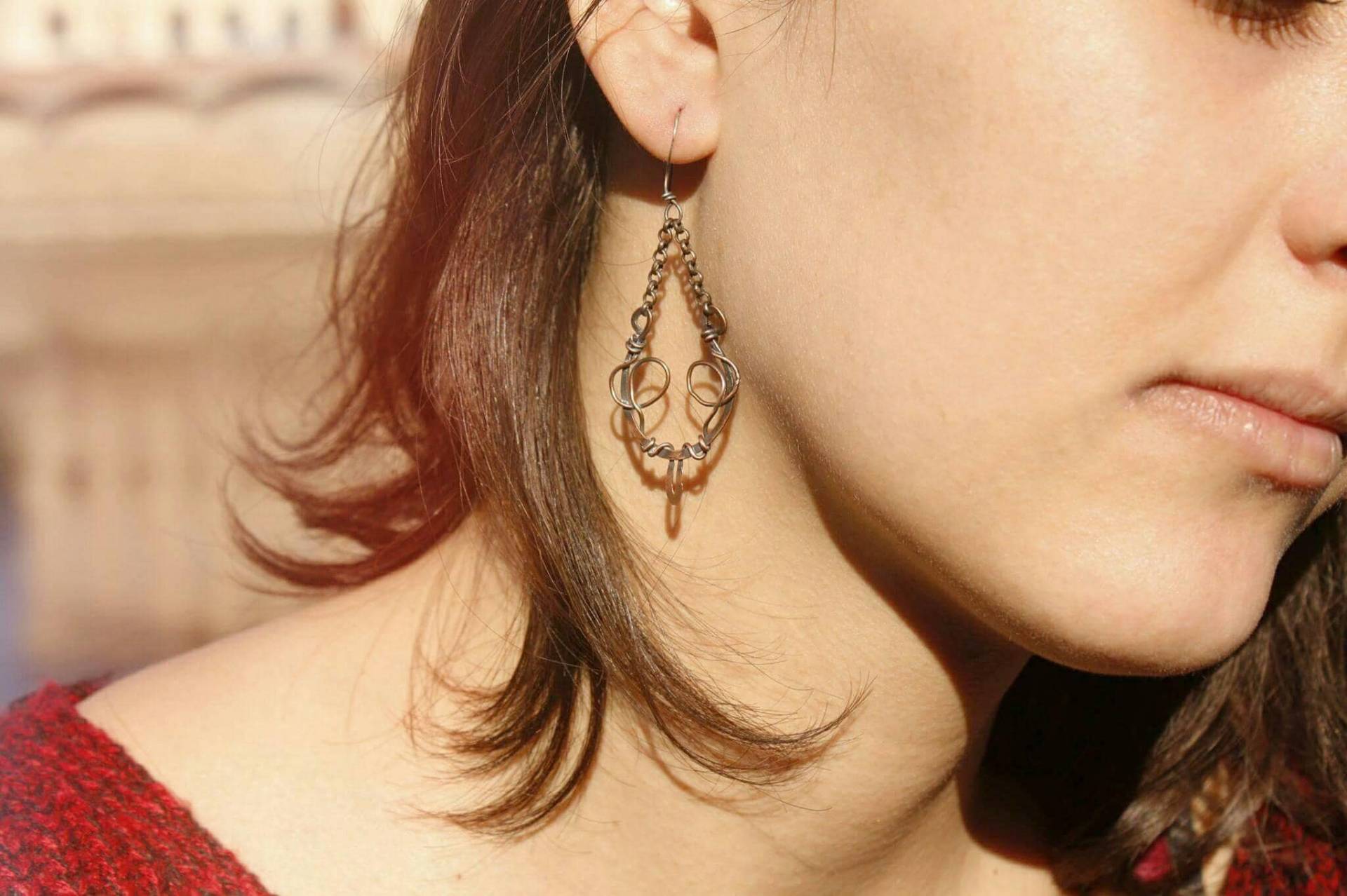Kupfer Und Silber Schaukel Ohrringe Kupfer Und Silber Schaukel Ohrringe von wireswirljewelry