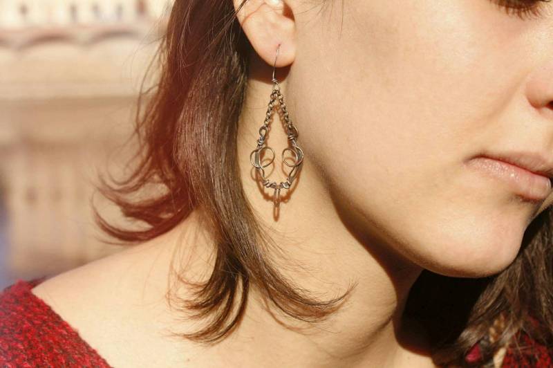 Kupfer Und Silber Schaukel Ohrringe Kupfer Und Silber Schaukel Ohrringe von wireswirljewelry