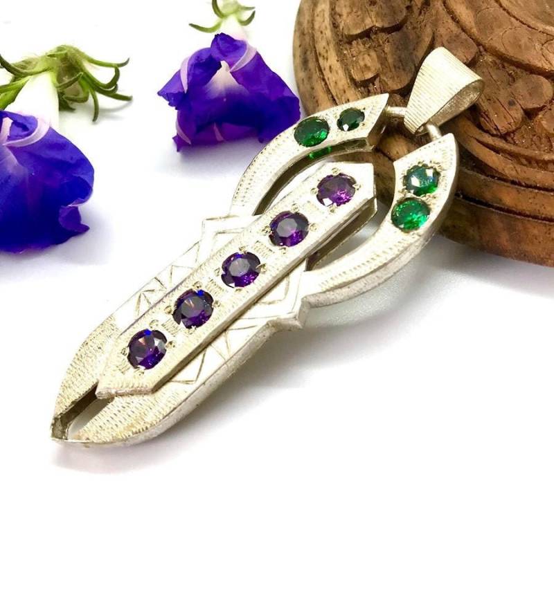 Gefertigt Anhänger Silber Beschichtet Handarbeit Künstler Schmuck Natürliche Zirkon Kunst, Geburtstag Geschenk von wirewrappendantart