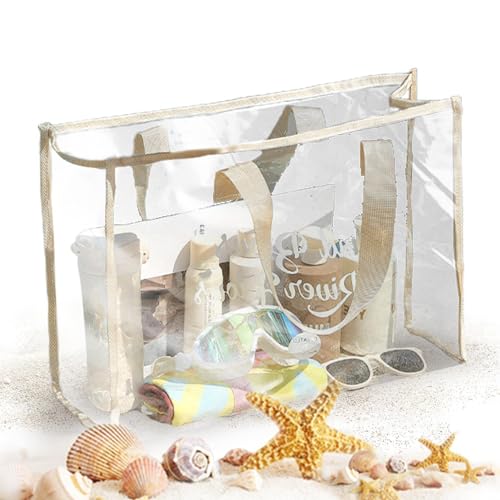 wiroouia Klare Einkaufstasche, transparente Tasche - Große transparente Tragetasche,Durchsichtige Strandtasche, PVC-Tragetasche, praktische Wäschetasche, durchsichtige Tasche, wasserdichte große von wiroouia