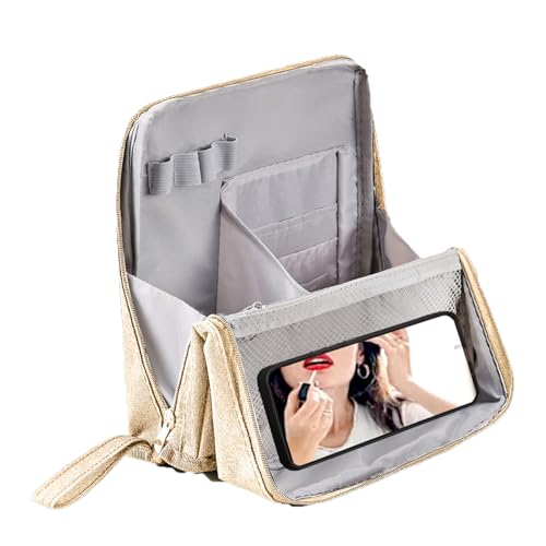 wiroouia Steh-Make-Up-Tasche - Tragbare Aufbewahrungstasche,Stehbare Reißverschlusstasche Wasserdicht Organizer Mit Mehreren Fächern Tragbar Für Kosmetik Reisen Jugendliche Damen Spiegel von wiroouia
