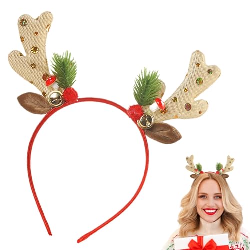wiroouia Weihnachtsgeweih-Haarband, Glitzer-Geweih-Stirnbänder,Geweih Haarband Stirnband mit Glöckchen für Weihnachten | Modische Kopfbedeckung für Erwachsene und Kinder zu Weihnachten für Fotografie, von wiroouia