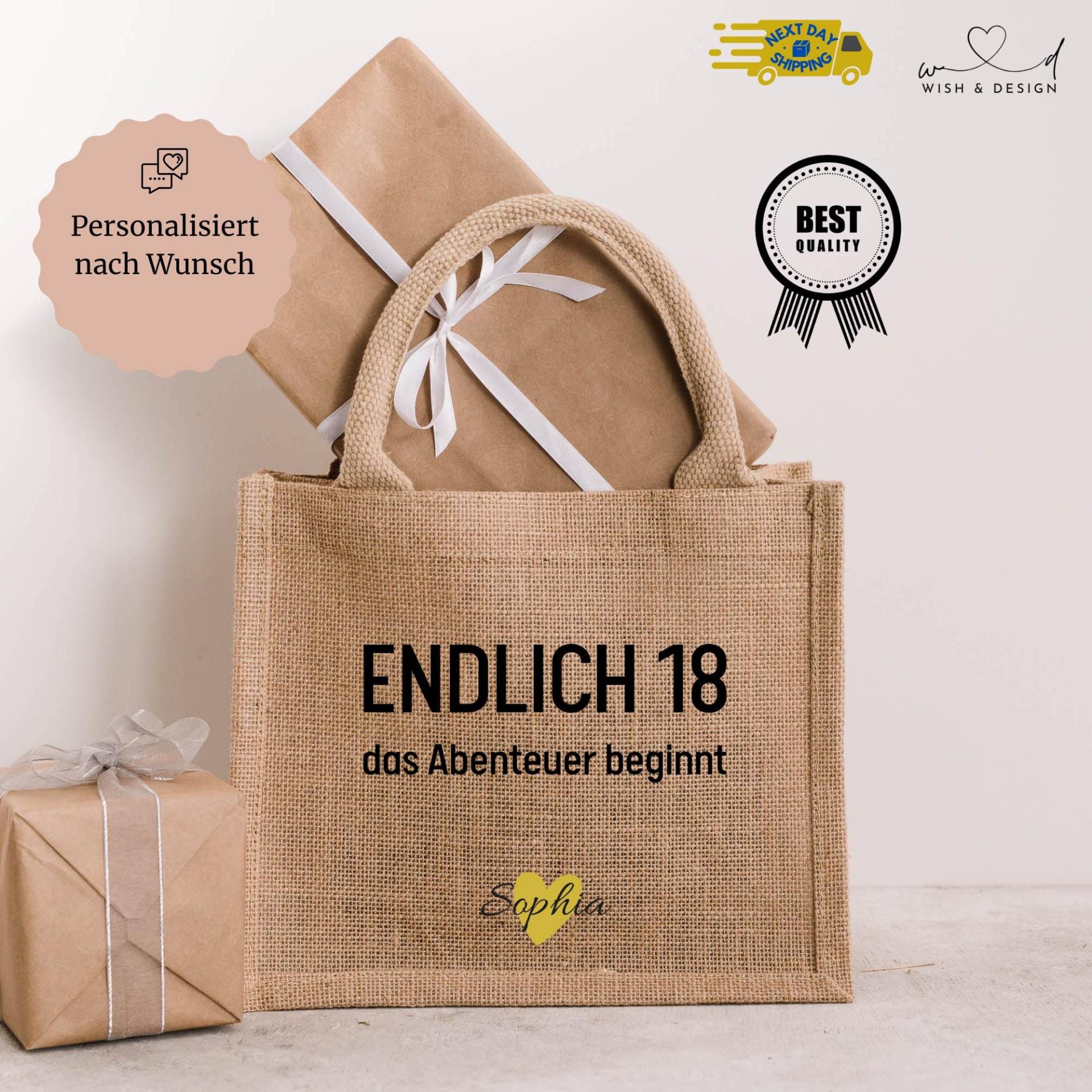 Personalisierte 18. Geburtstag Tasche - Endlich 18 Das Abenteuer Beginnt Geschenk Zum Für Mädchen & Jungen von wishanddesignByDilek