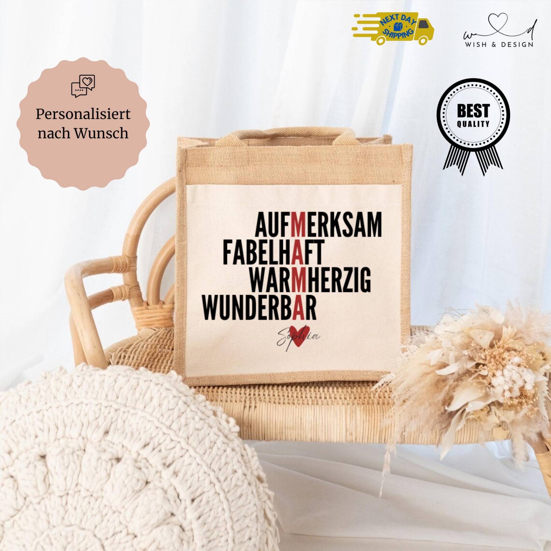 Personalisierte Jutetasche Für Mama, Oma & Tante - Geschenk Mit Spruch Und Wunschnamen, Muttertag, Geburtstag, Einkaufstasche von wishanddesignByDilek