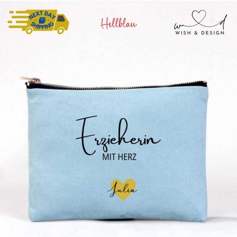 Personalisierte Kosmetiktasche Erzieherin Mit Herz - Abschiedsgeschenk Kita Schminktasche Name Geschenk Für von wishanddesignByDilek