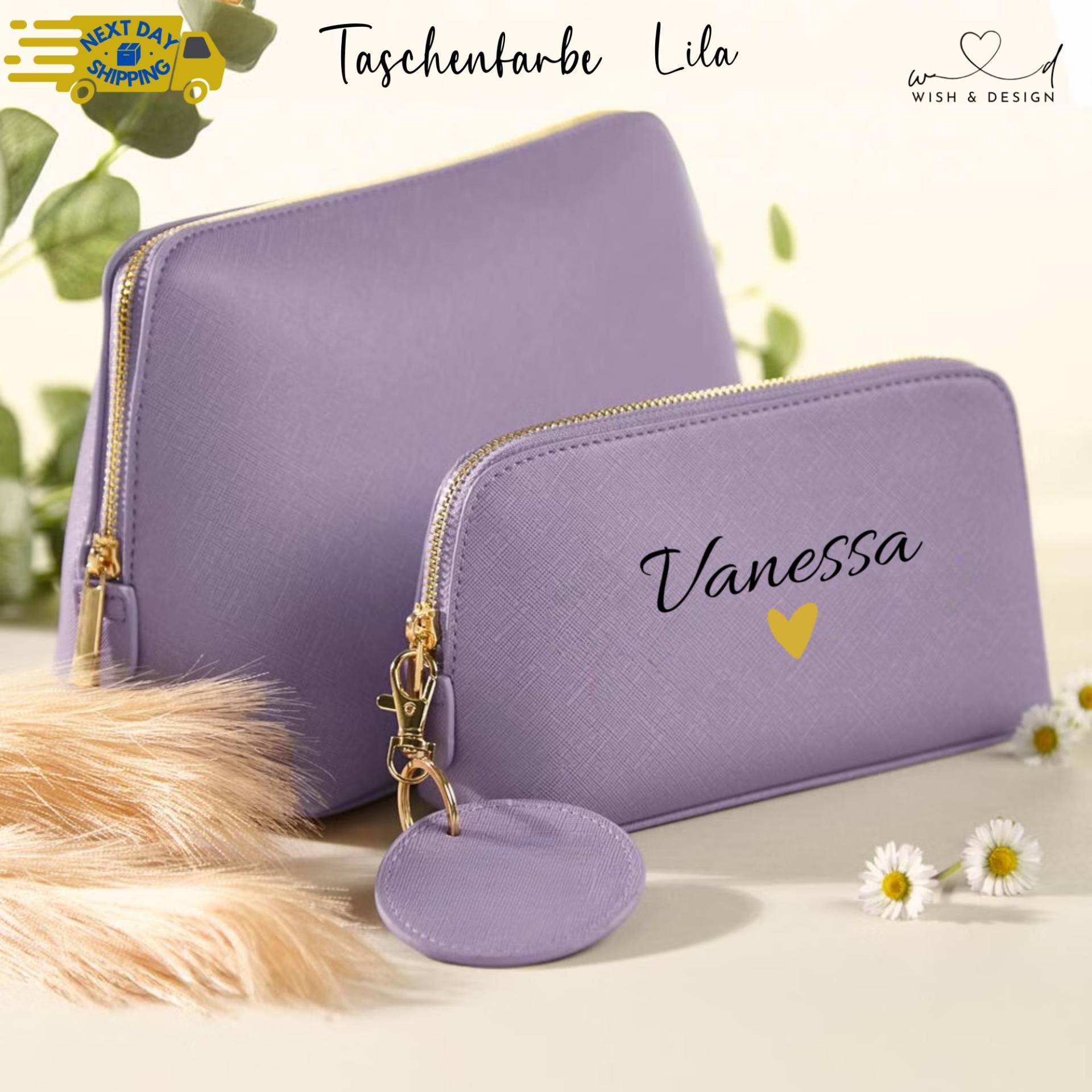 Personalisierte Kosmetiktasche Mit Name | Kulturbeutel Damen Schminktasche Herz Motiv Makeup Bag Personalisiert, Geschenk Für Frauen von wishanddesignByDilek