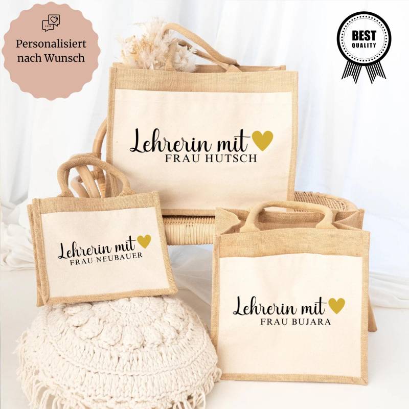 Personalisierte Lehrertasche - Geschenk Für Lehrer Oder Lehrerin Mit Herz Jutebeutel & Turnbeutel Name von wishanddesignByDilek