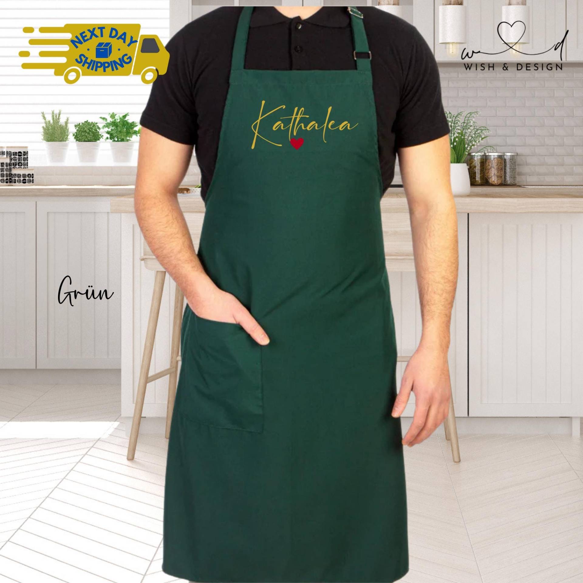 Personalisierte Schürze Mit Name - Küchenschürze, Grillschürze, Geschenk Männer Frauen, Verstellbar, Tasche, Kochschürze von wishanddesignByDilek