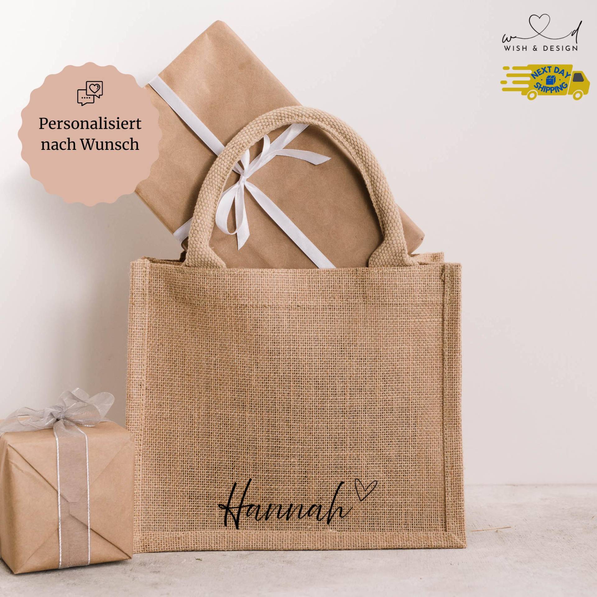Personalisierte Tasche Mit Namen - Baumwoll- & Jutebeutel Herzmotiv von wishanddesignByDilek