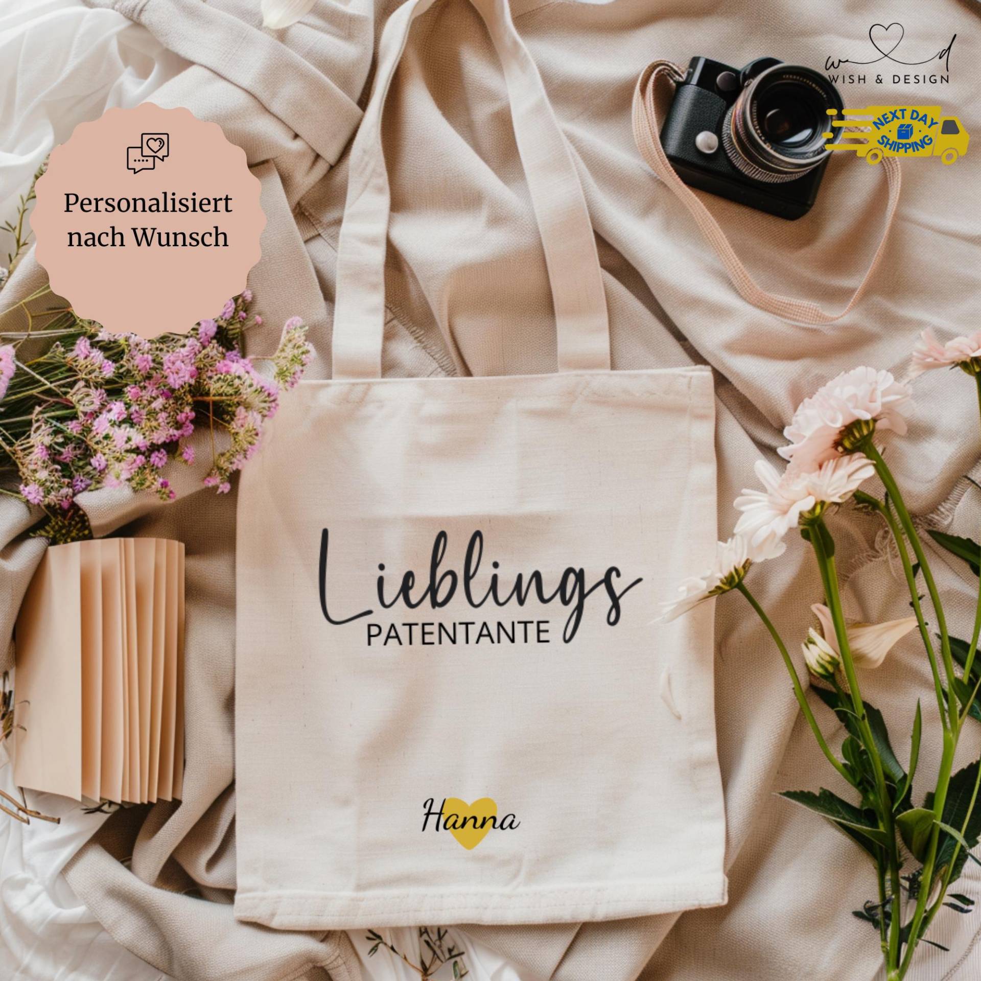 Personalisierte Tasche Patentante Geschenk - Lieblings Beutel Mit Name Für Patentante, Jutebeutel, Turnbeutel von wishanddesignByDilek