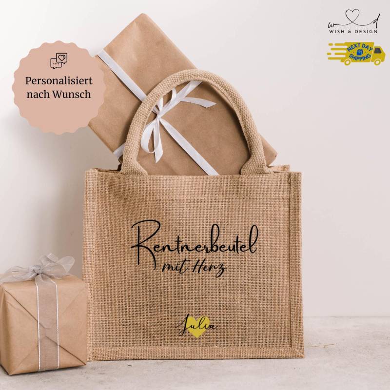 Rentnerbeutel Mit Herz - Personalisiert, Nachhaltige Tasche, Geschenk Zum Ruhestand, Rentner Idee von wishanddesignByDilek