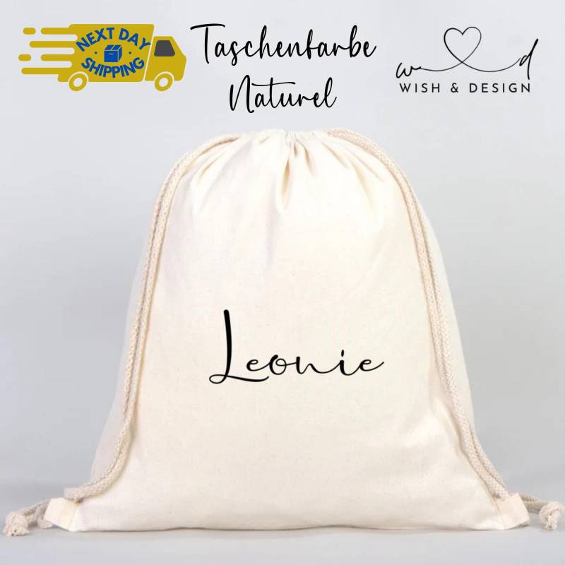 Turnbeutel Mit Namen - Personalisierte Stofftasche Für Kinder Ipli Beutel Natur Geschenk Mädchen Leonie von wishanddesignByDilek