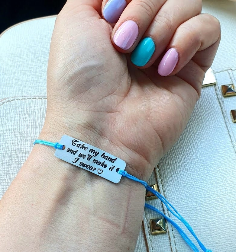 Personalisierte Gravierte Armband, Nehmen Sie Meine Hand Und Wir Werden Es Bon Jovi Zitat, Liebe Nachricht Maßgeschneiderte Paare Liebhaber Geschenk von wishnco